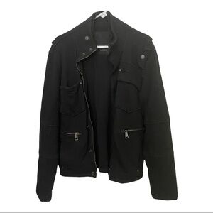 Zara mens black biker style jacket heavy cotton. Size Large pockets.